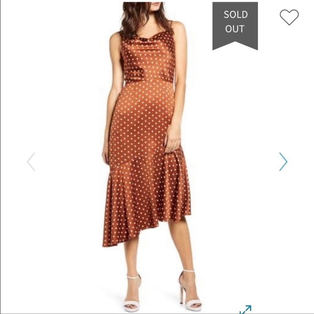 J.O.A. Copper Polka Dot Asymmetrical Slip Dress